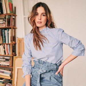 Sezane Clothilde Blouse in Stripes Blue/ Ecru